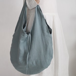Runde Leinentasche. Natürliche Leinen Tasche. Doppellagige runde Leinentasche. Natürliche Einkaufstasche. Umhängetasche aus Leinen. Strandtasche. Sommerlicher Leinenbeutel.
