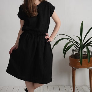 Linen midi skirt and top. Linen two piece set. Work linen skirt suit. Linen summer outfit. Linen midi skirt with pockets. Casual linen set.