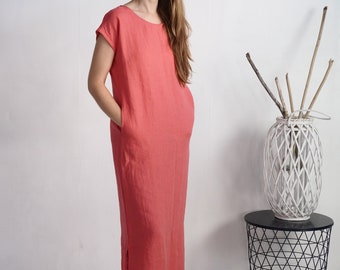Esme Linen Maxi Dress: Wide A-line Tunic With Pockets - Etsy