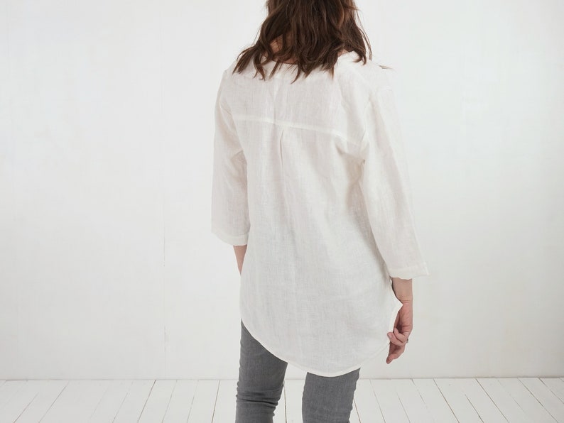 Linen blouse. Linen top with longer back. Linen womens v-neck blouse. Maternity blouse. Button-up blouse. Breastfed linen blouse DARYA zdjęcie 8