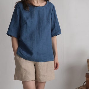 Linen blouse. Natural linen blouse. Half sleeve linen blouse. Linen blouse women. Linen Blouse. Mothers day gift. Soft linen clothing TARIM image 2