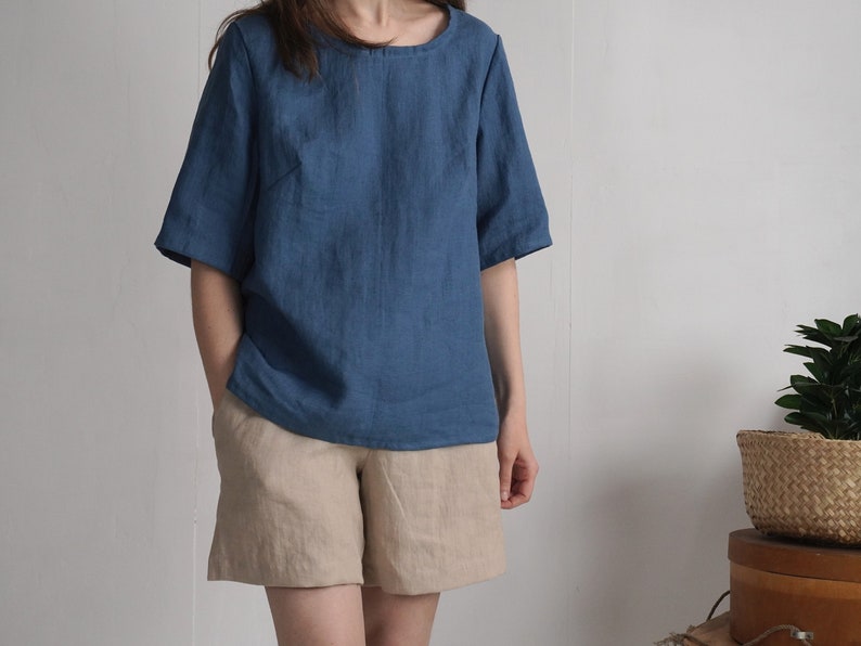 Linen blouse. Natural linen blouse. Half sleeve linen blouse. Linen blouse women. Linen Blouse. Mothers day gift. Soft linen clothing TARIM image 2