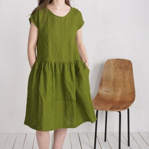 Midi Smock Linen Dress. 100% Linen Dress. Sustainable Linen - Etsy