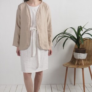 Linen cardigan jacket. Linen women's jacket. Long sleeve jacket. Soft linen jacket. Natural linen cardigan. Sustainable clothing PJORSA image 5