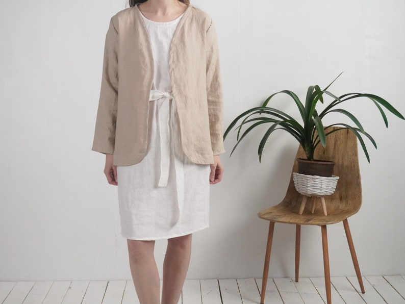 Linen cardigan jacket. Linen women's jacket. Long sleeve jacket. Soft linen jacket. Natural linen cardigan. Sustainable clothing PJORSA image 5