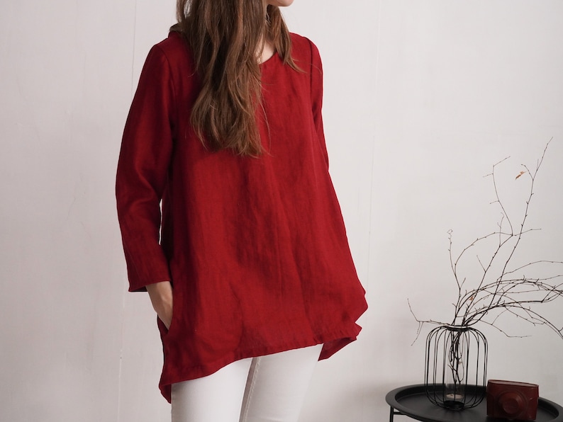 On SALE Ready to Ship, XS, S, L size. Linen tunic with pockets. Linen long sleeved top. Loose pockets top. Womens linen blouse INDIGIRKA image 1
