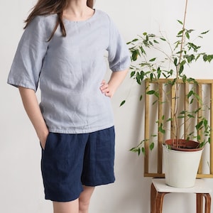 Half sleeve linen blouse. Linen blouse. Loose Linen Blouse Top. Summer Linen Shirt For Women. Mothers day gift. Soft linen clothing - VITIM