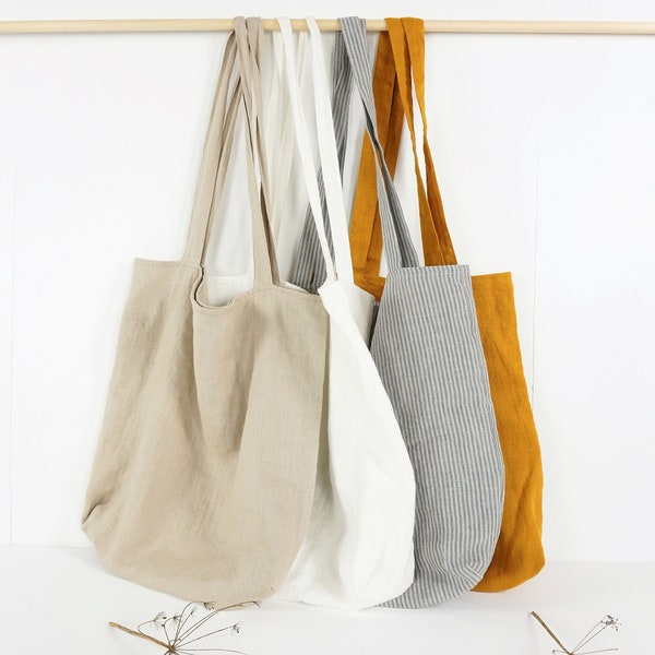 Linen double Layer tote bag. Linen shoulder bag. Natural linen bag. Natural shopping bag. Zero waste shopping bag. Beach linen bag.