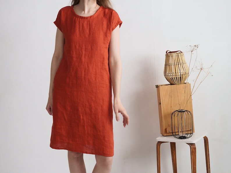 Natural everyday linen dress. Linen simple dress. Tunic linen dress. Natural loose linen dress. Washed linen dress. Soft linen dress SEINE zdjęcie 6