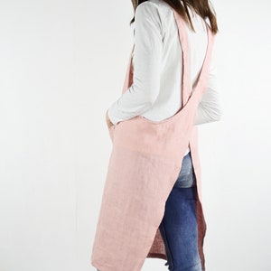 Pinafore linen apron. Linen apron. Pinafore soft linen apron. Natural linen cross back apron with pockets. Unisex cross back apron.