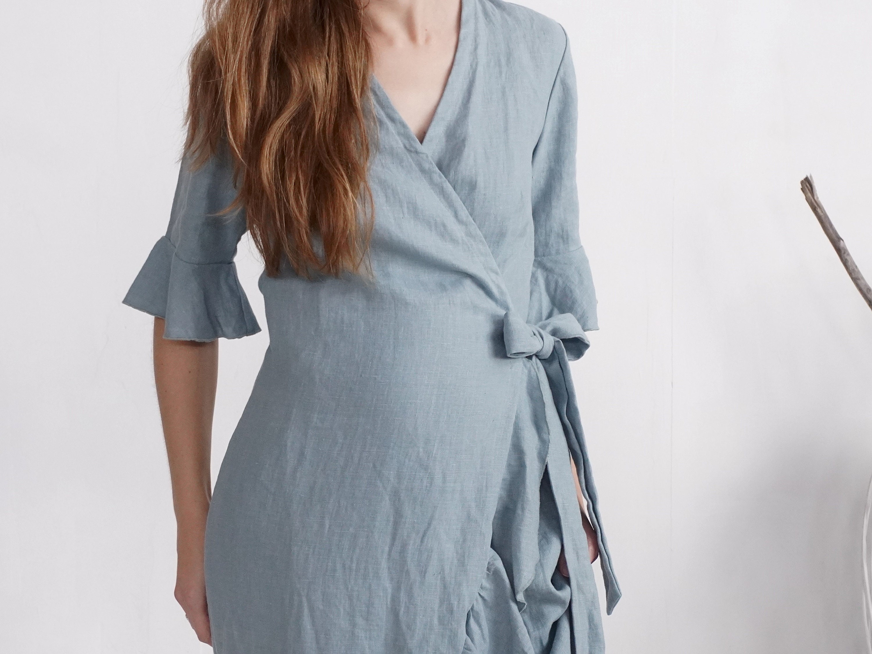 Long Wrap Linen Dress. Romantic Ruffle Linen Dress. Evening Linen Dress. Maxi  Wrap Dress. Bohemian Linen Clothing. Formal Dress - BRAZOS - Etsy