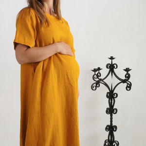 Pregnancy boho linen dress. Linen maternity dress. Linen balloon dress. Photoshoot pregnancy dress. Minimalist pregnancy clothing BLANDA image 3
