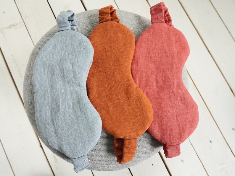Natuurlijk slaapmasker en zakje. Linnen slaapmasker met etui. Linnen reisoogmasker. Eco-oogmasker om te slapen. Uniseks oogmasker. Jubileumcadeau afbeelding 1