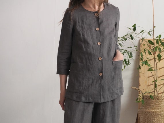 Linen Suit. Linen Jacket and Pants. Linen Button Jacket