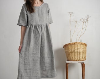 Boho linen maxi dress. Goddess empire waist dress. Boho maternity dress. Sustainable clothing. Simple bohemian maxi long dress - COLORADO