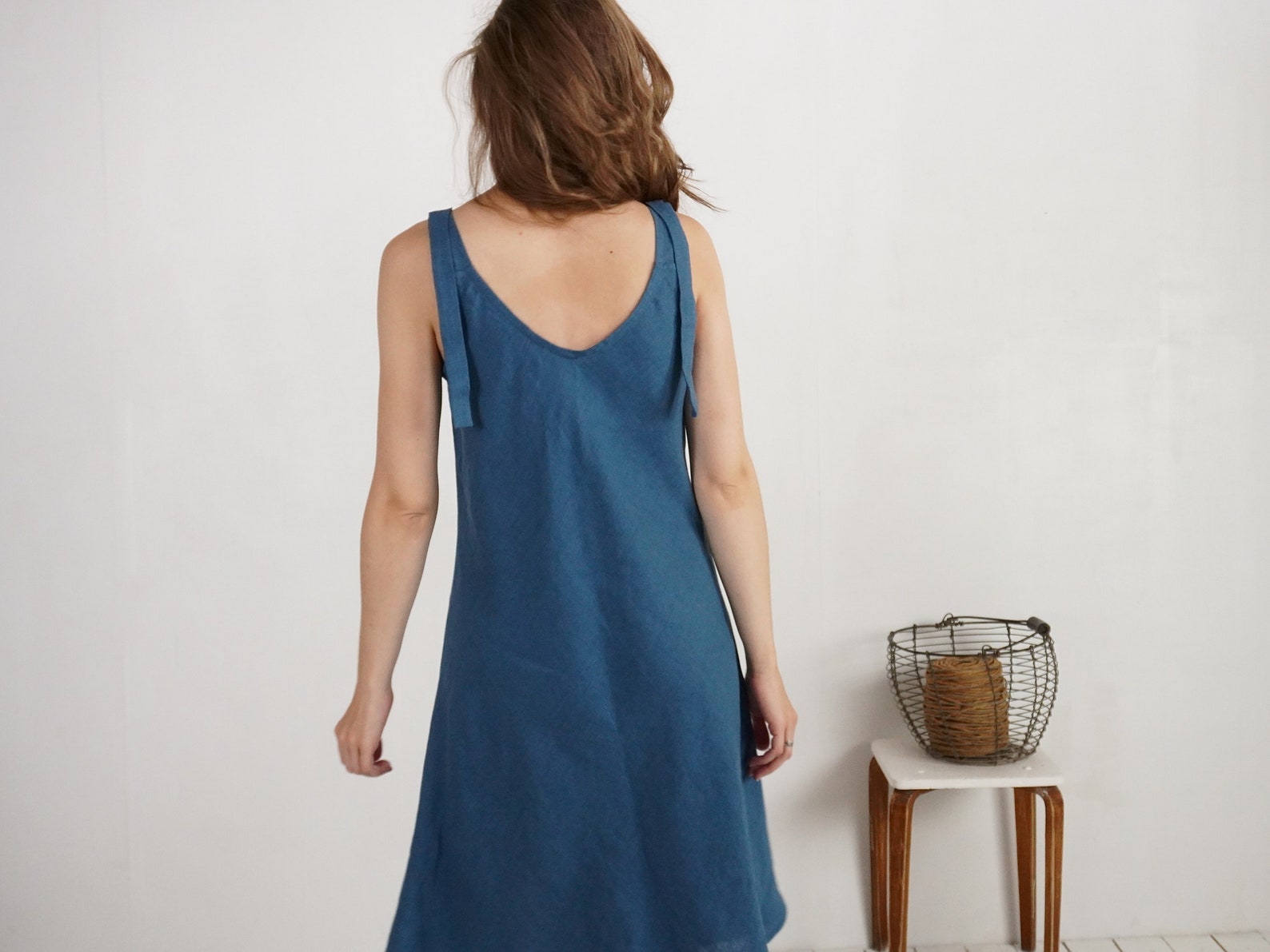 Wide Strap Linen Dress. Midi Linen Sundress. Open Back Wedding Etsy