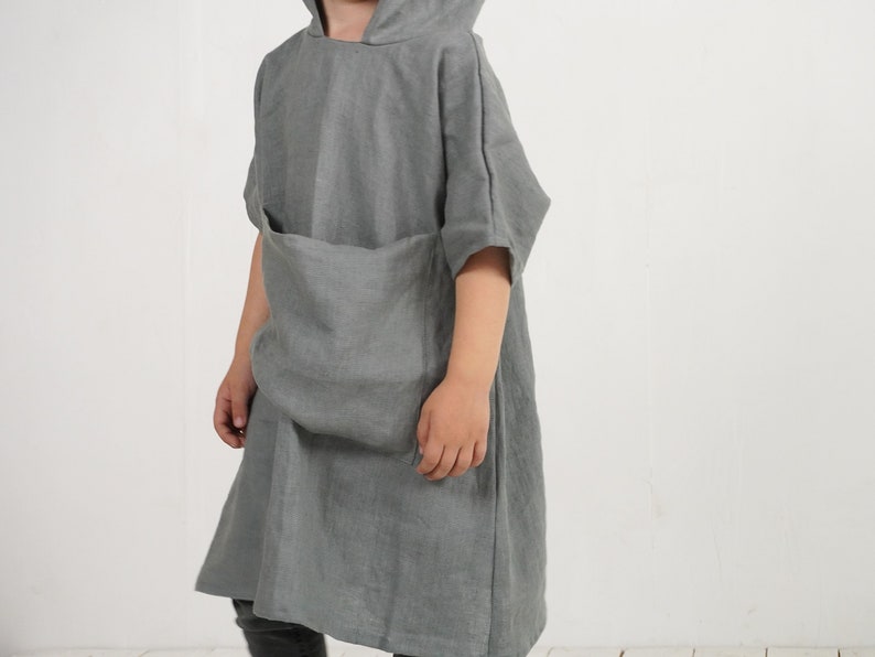 Linen kids poncho. Linen towel for kids. Linen hooded children towel. Kids beach cover up. Linen hooded toddler bathrobe. Kids beach towel. image 4