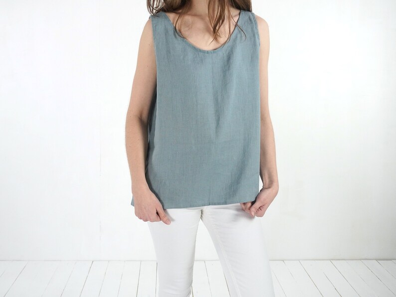 Linen tank top. Linen tops for women. Sleeveless linen top. Ladies linen tops. Natural linen Blouse. Washed linen tank top. Linen tee LIAO image 1