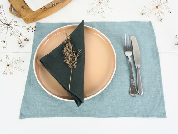 Linen Placemats. Natural Stonewashed Linen Placemat Set. Linen