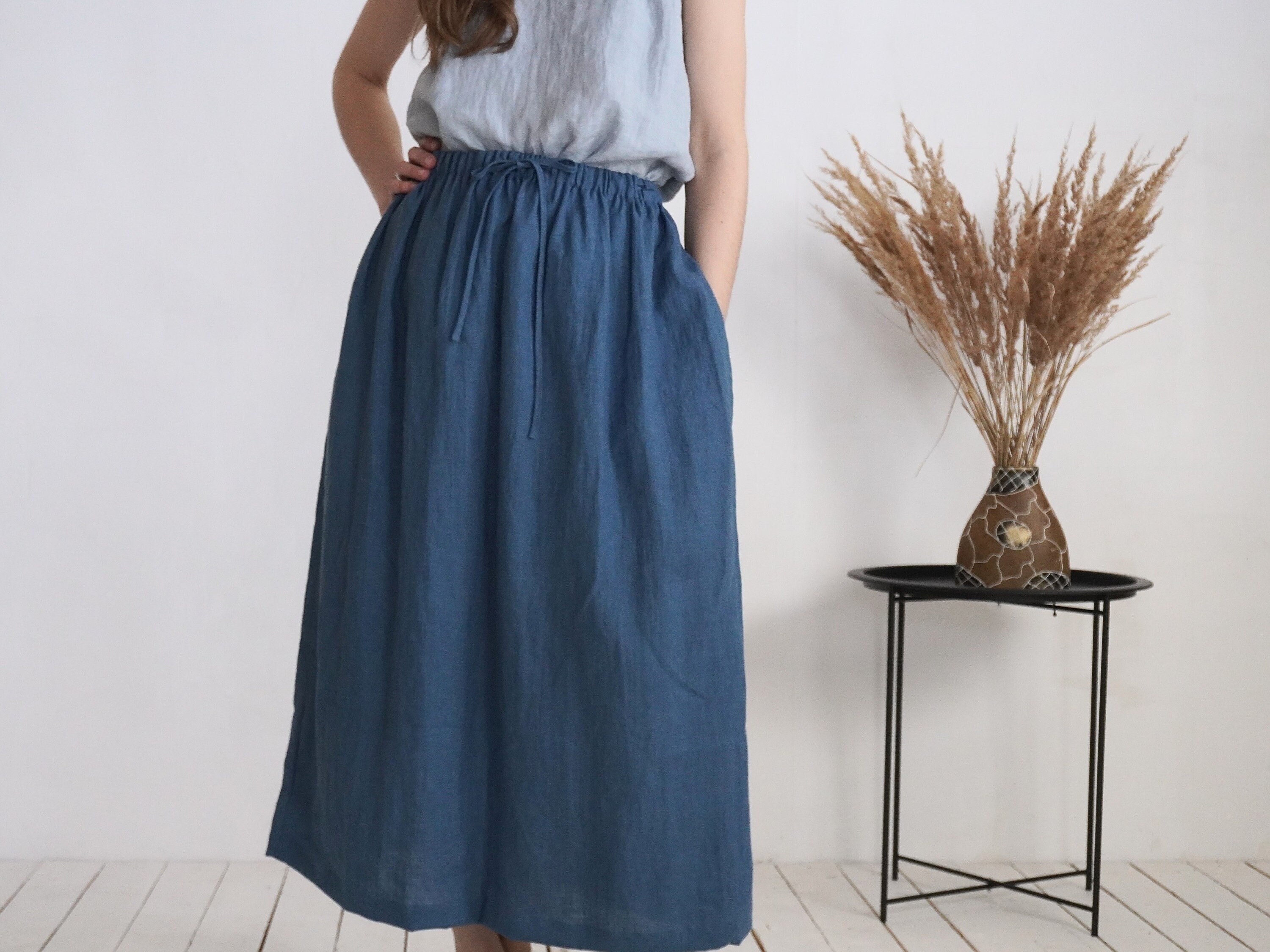 【PORTERNA】Tela linen long skirt Long Linen Skirt With Ties. Long Linen Skirt. Swing Linen