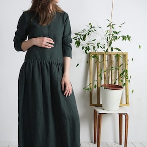 Linen long sleeve dress. Linen maxi dress. Long linen dress. Long dress for women. Natural maxi linen dress. Winter linen dress - MACKENZIE