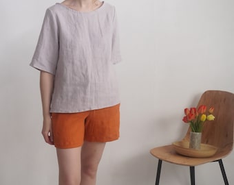 Half sleeve linen blouse. Linen blouse. Loose Linen Blouse Top. Summer Linen Shirt For Women. Mothers day gift. Soft linen clothing - VITIM