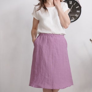 Linen midi skirt. Linen skirt. A-line skirt. Sustainable linen clothing. Office skirt. Linen knee length skirt. Pocket midi skirt COLUMBIA image 1