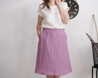 Linen midi skirt. Linen skirt. A-line skirt. Sustainable linen clothing. Office skirt. Linen knee length skirt. Pocket midi skirt - COLUMBIA