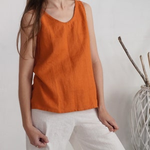 Débardeur en lin. Hauts en lin pour femmes. Top en lin sans manches. Hauts en lin pour femmes. Blouse en lin naturel. Débardeur en lin lavé. T-shirt en lin LIAO image 5