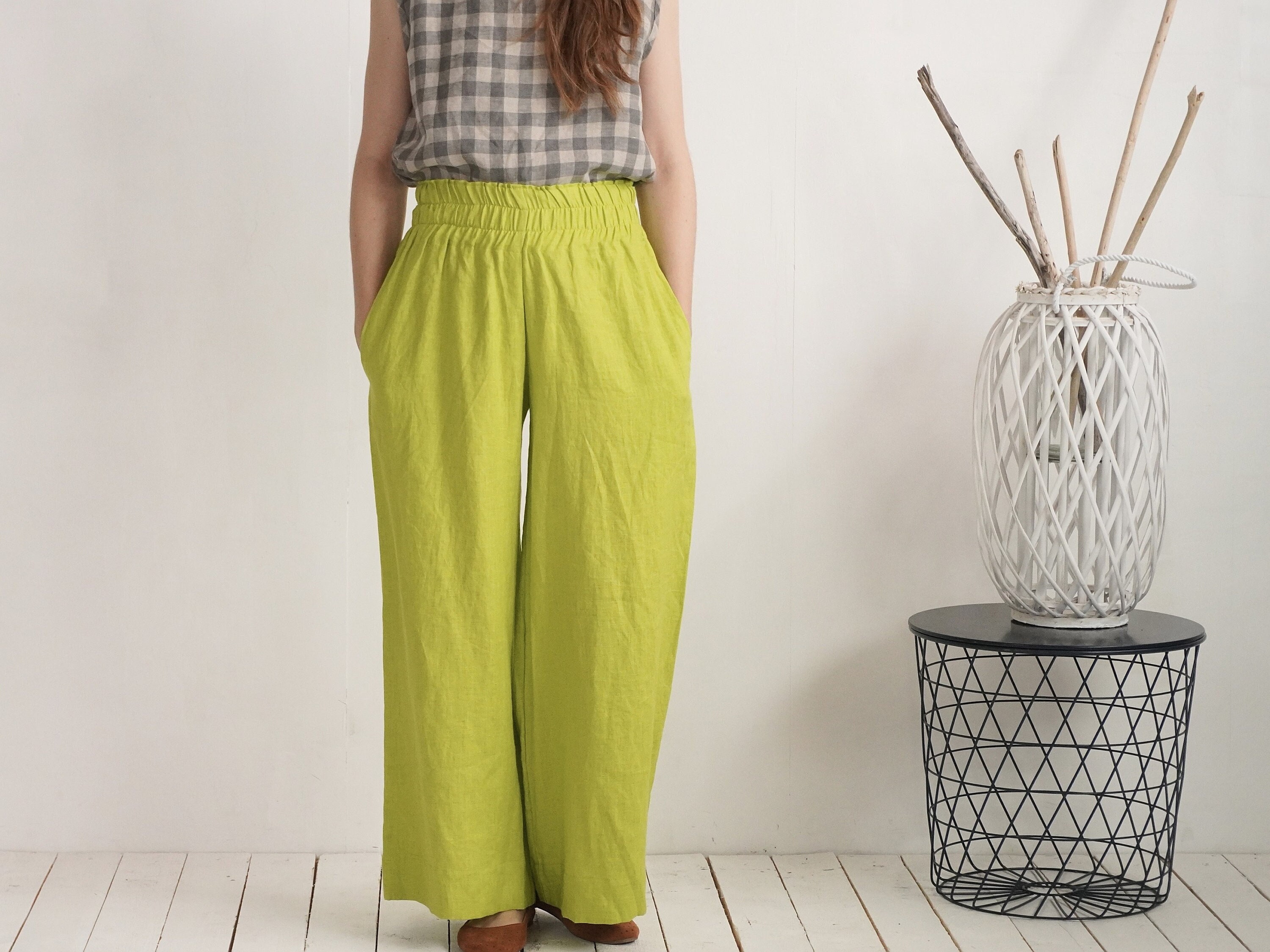 High Waisted Linen Trousers. Wide Leg Linen Pants. Elegantt