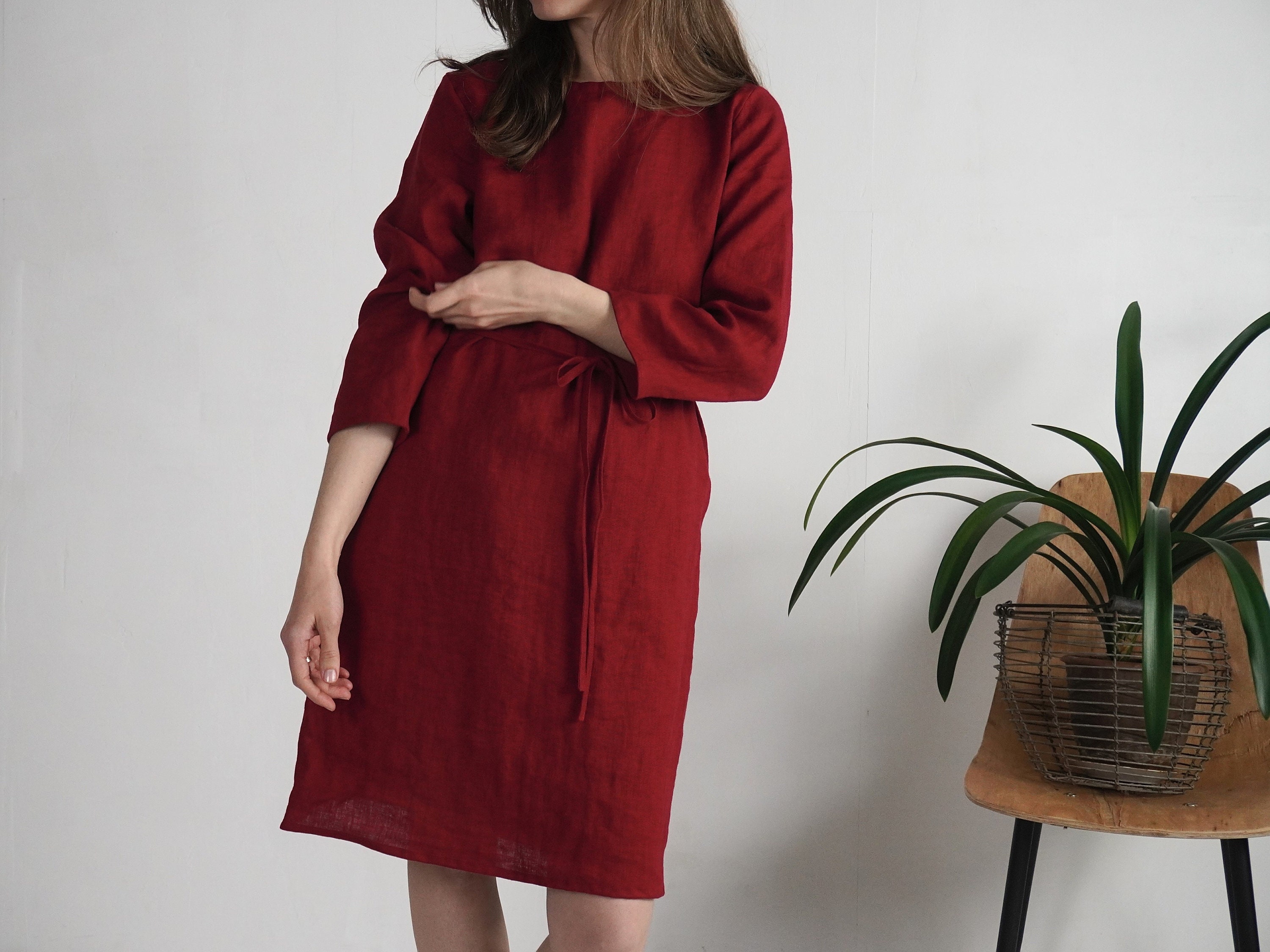chinese dress ladies Maeve Mid-Mod 3/4 Length Sleeve Linen Dress | Womens Size 6