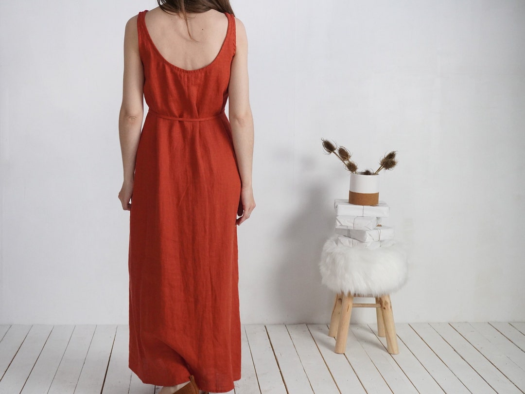 Linen Open Back Dress. Linen Long Dress. Linen Evening Dress. Elegant Linen Open Back Dress