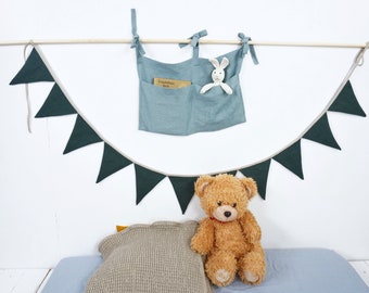 100% Linen Bunting Garland: Softened European Fabric, Nursery Decor Banner