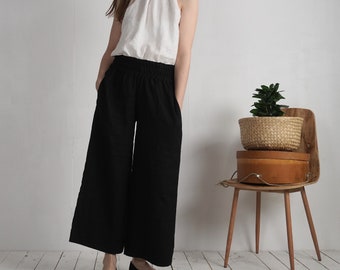 High waisted linen trousers. Wide leg linen pants. Elegantt linen pants. Long wide natural linen trousers. Linen high waist pants - COOPER