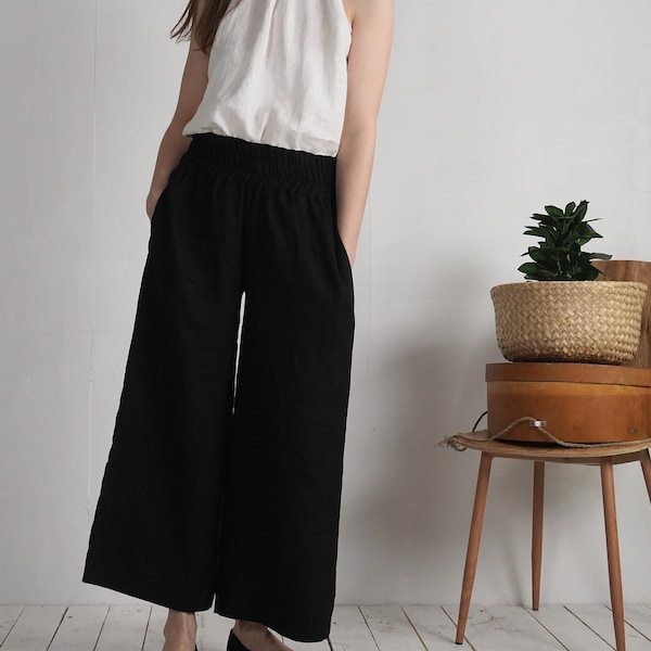 High waisted linen trousers. Wide leg linen pants. Elegantt linen pants. Long wide natural linen trousers. Linen high waist pants - COOPER