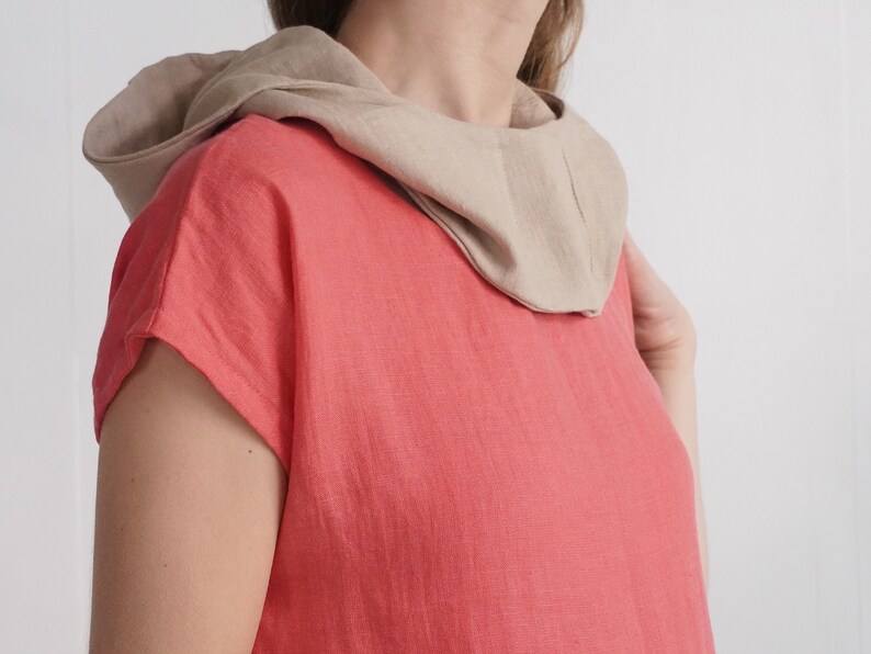 Linen hood. Natural linen hooded scarf. Linen hood scarf. Soft linen scarf. Linen scarf hood. Linen face shield hood. Linen slip scarf-hood. image 7