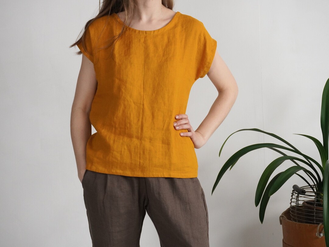 Linen Simple Top. Soft Linen Top. Washed Linen Blouse. Classic Natural