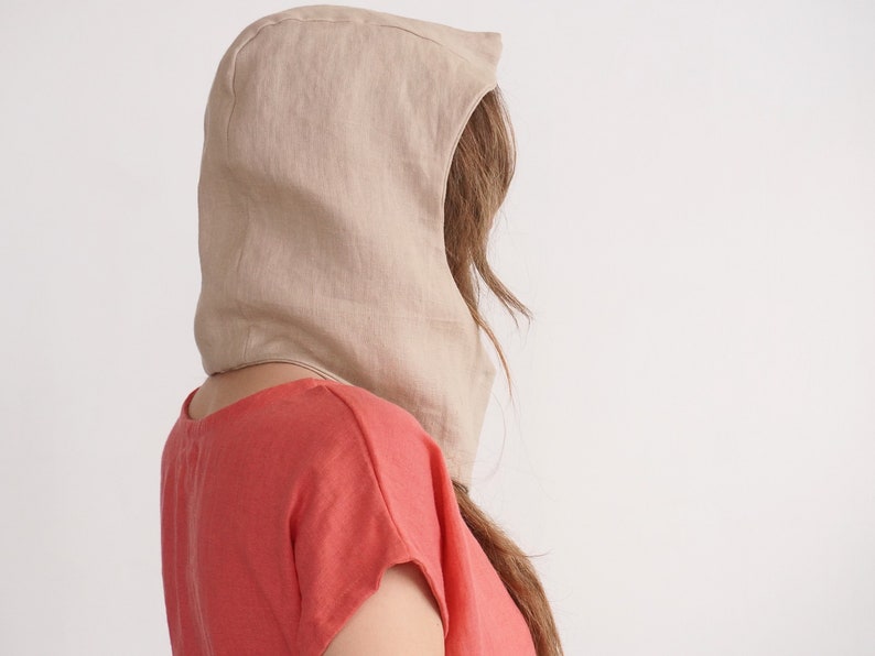 Linen hood. Natural linen hooded scarf. Linen hood scarf. Soft linen scarf. Linen scarf hood. Linen face shield hood. Linen slip scarf-hood. image 2