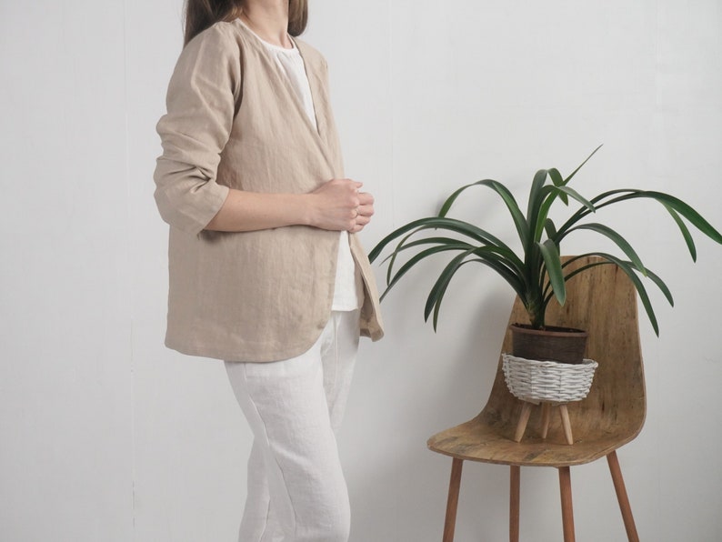 Linen cardigan jacket. Linen women's jacket. Long sleeve jacket. Soft linen jacket. Natural linen cardigan. Sustainable clothing PJORSA image 2