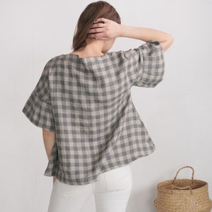 Linen loose ruffle sleeve blouse. Flowy linen blouse. Summer Oversized flowy top. Loose Fit Boho Linen Clothing. Plus size top EUPHRATES image 6