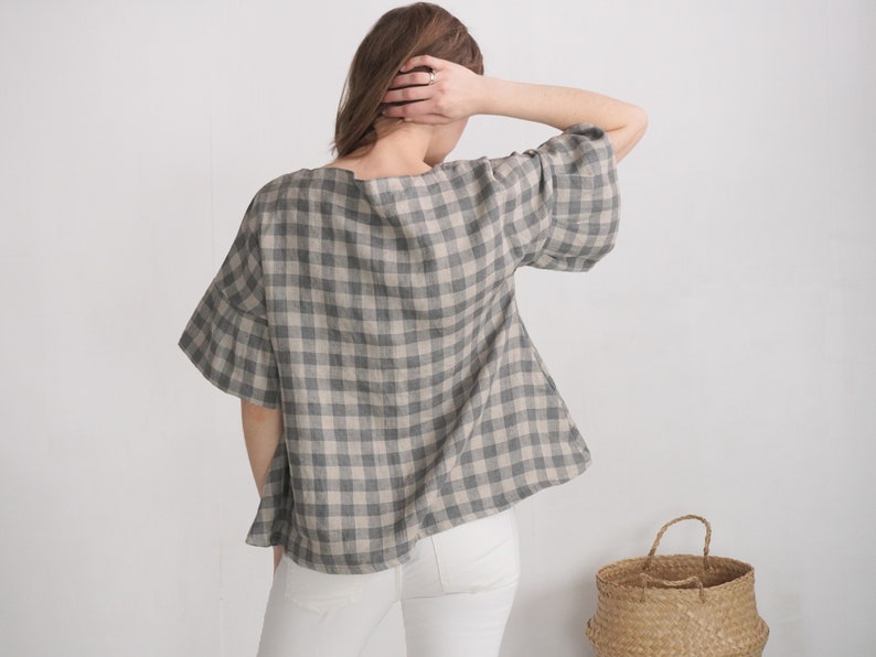 Linen loose ruffle sleeve blouse. Flowy linen blouse. Summer Oversized flowy top. Loose Fit Boho Linen Clothing. Plus size top EUPHRATES image 6