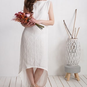 Linen wedding dress longer back. Linen long gown. Linen evening dress. Barn wedding dress. Eco linen wedding. White linen dress - PEARL