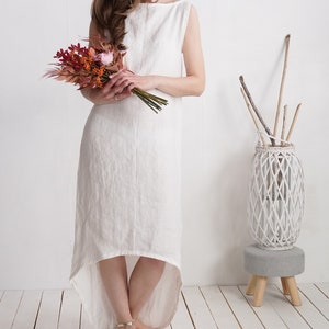 Linen wedding dress longer back. Linen long gown. Linen evening dress. Barn wedding dress. Eco linen wedding. White linen dress PEARL image 1