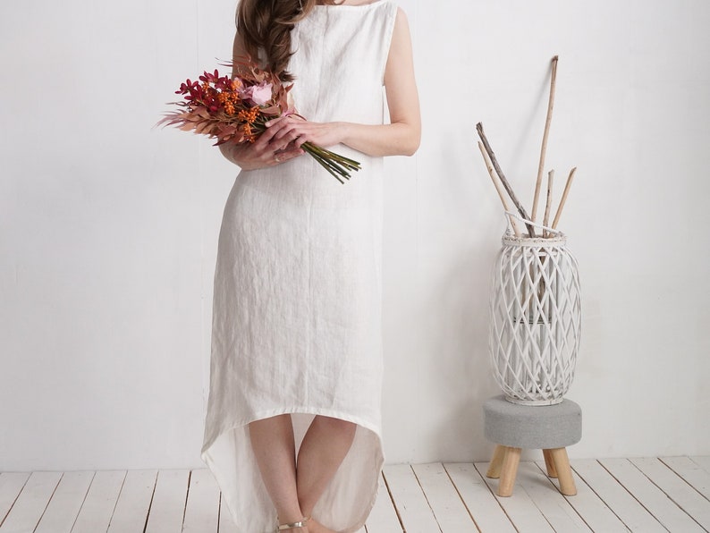 Linen wedding dress longer back. Linen long gown. Linen evening dress. Barn wedding dress. Eco linen wedding. White linen dress PEARL image 1