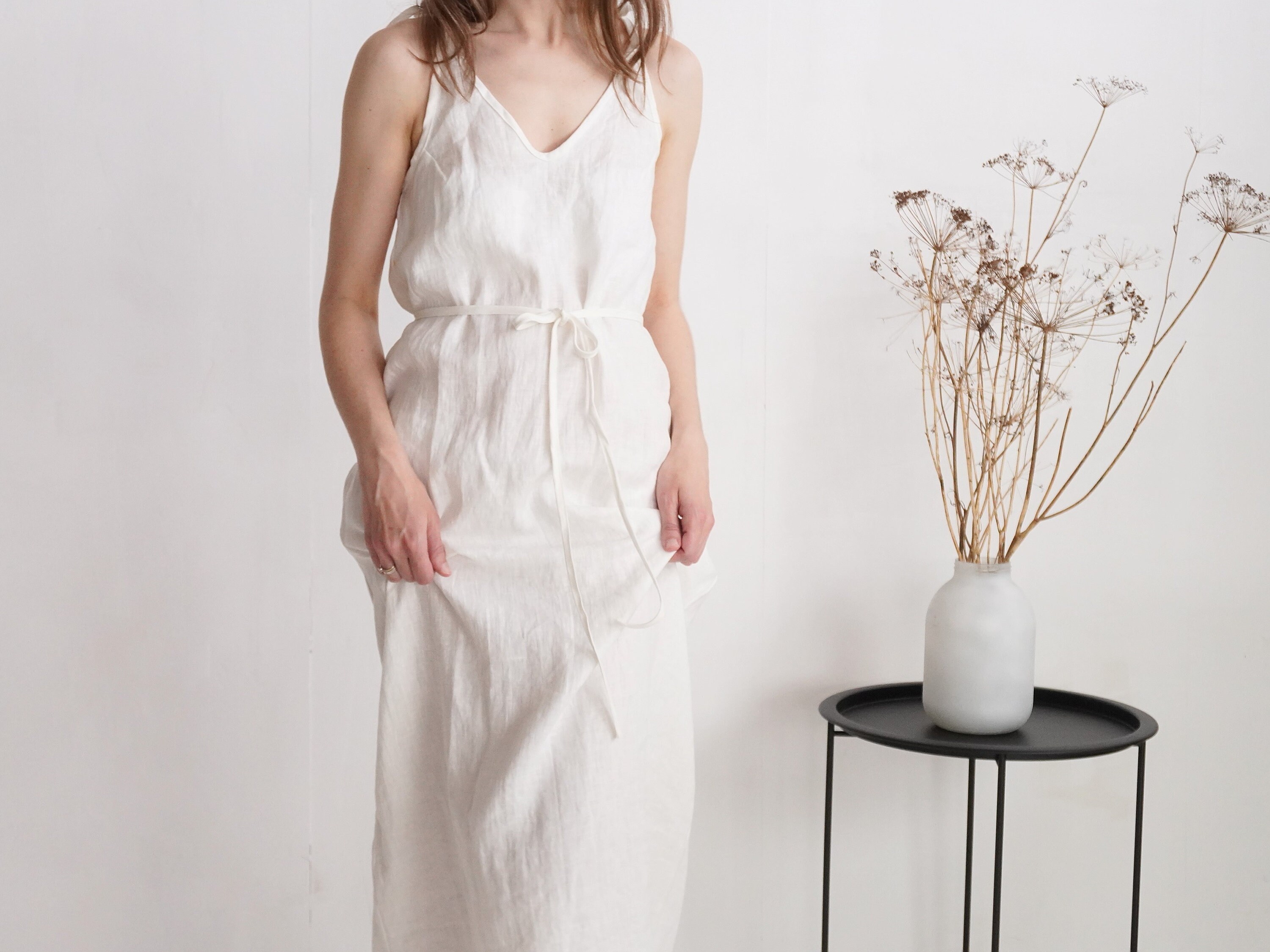 Long Linen Dress With Tie Straps. Linen Beach Dress. Linen Summer Dress.  Soft Linen Dress. White Long Dress. Minimal Linen Dress - TOCANTINS - Etsy