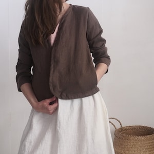 Linen short jacket. Linen women's jacket. Soft linen kimono jacket. Natural linen clothing. Sustainable clothing. Long sleeve jacket PURUS image 8