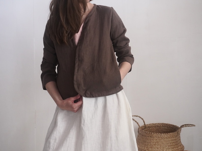 Linen short jacket. Linen women's jacket. Soft linen kimono jacket. Natural linen clothing. Sustainable clothing. Long sleeve jacket PURUS image 8