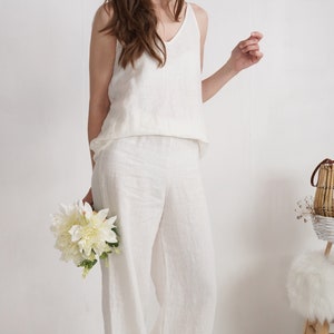 Linen wedding pantsuit. Simple linen wedding outfit. Linen top and pants set for women. Sustainable linen summer outfit. Linen womens set.