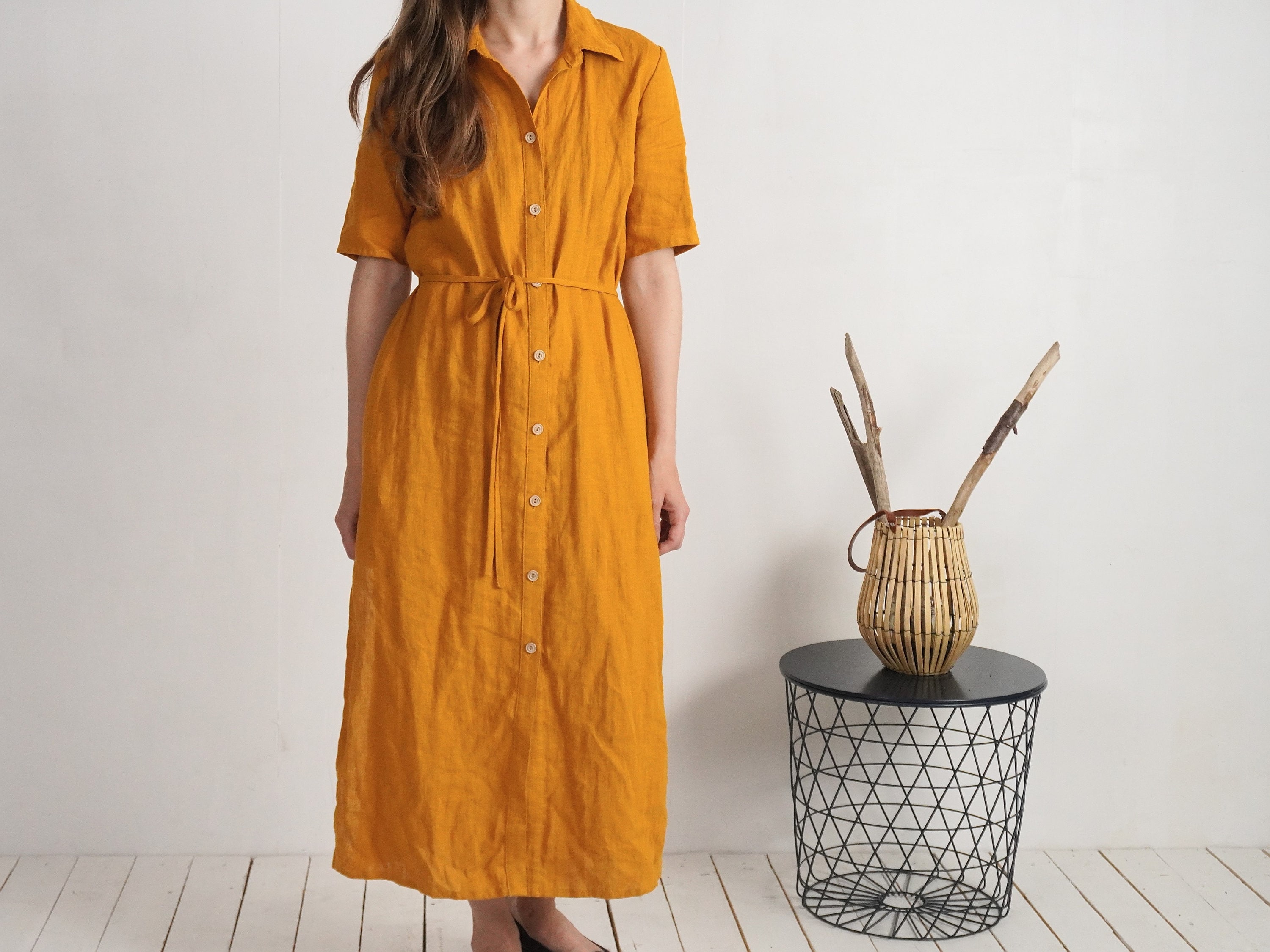 Linen Shirt Dress. Minimalist Shirt Buttons Down Dress With Pockets. Short  Sleeves Woman Summer Dress. Maxi Shirt Dress With Slits - HELMAND - Etsy