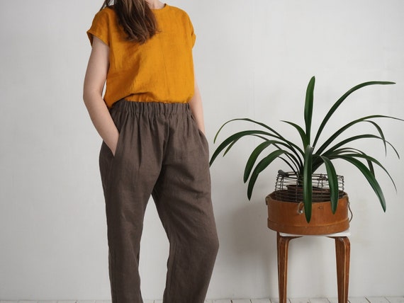 Loose linen shop trousers womens